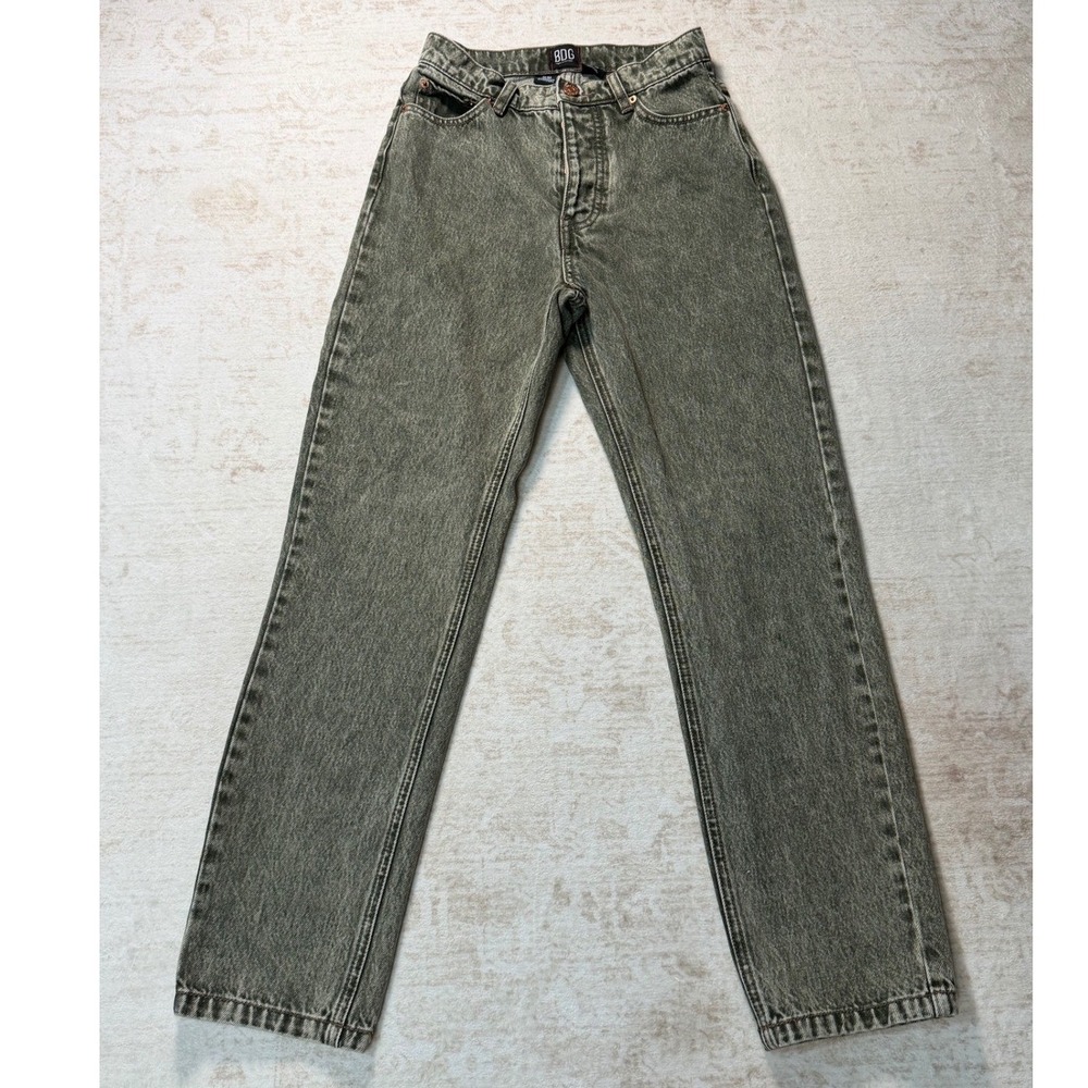 BDG Urban Outfitters Slim Straight Jeans Olive Green Acid Wash 26 Button Fly